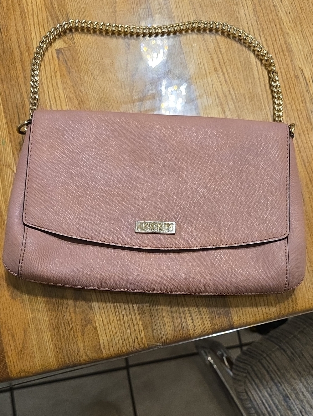 Kate Spade Dusty Pink Leather Shoulder Bag with Gold Chain